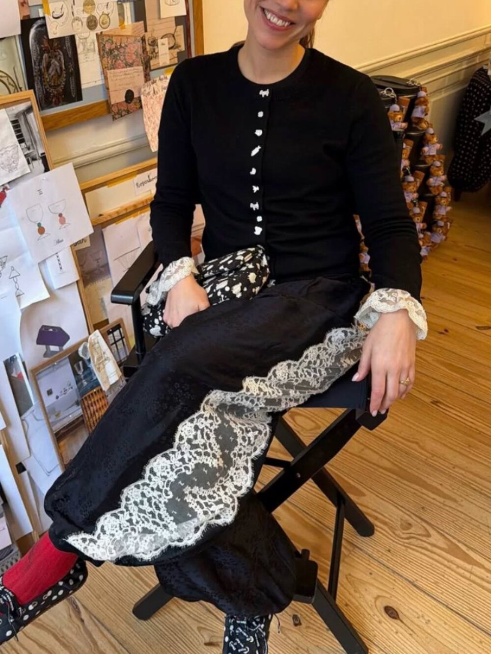 Sea New York Diane Cardigan Black Noir Wool Lace